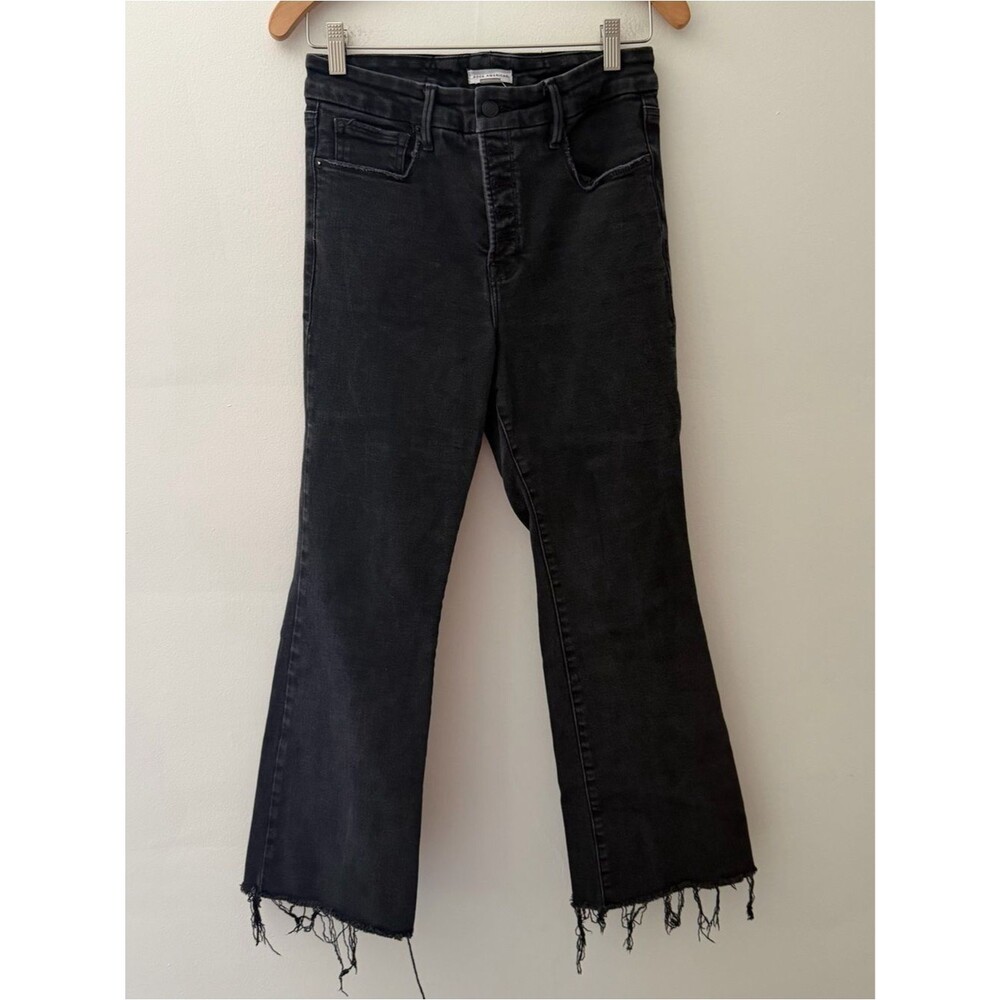 Good American Jeans Good Legs Crop Black Taw Hem Flare Size 29